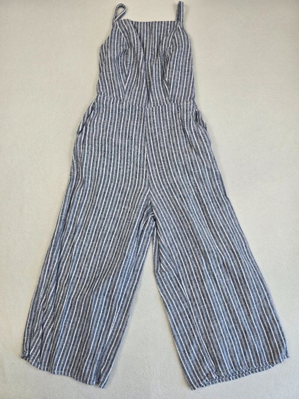 Old Navy Womens Striped Linen Blend Wide Leg Jumpsuit XS Blue & White
